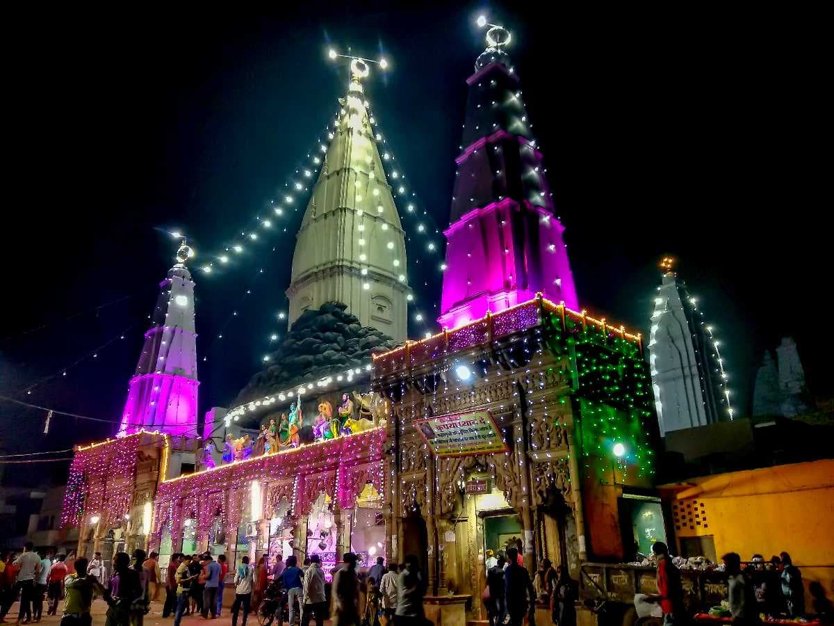 Govardhana Hill Temple Decorated with Lights