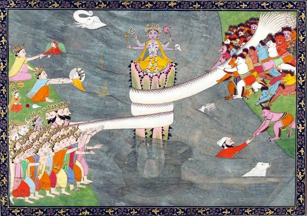 Lord Shiva consumed the poison Halahala that originated from the sea during the Samudramanthan (churning of the ocean) ca 1870.
