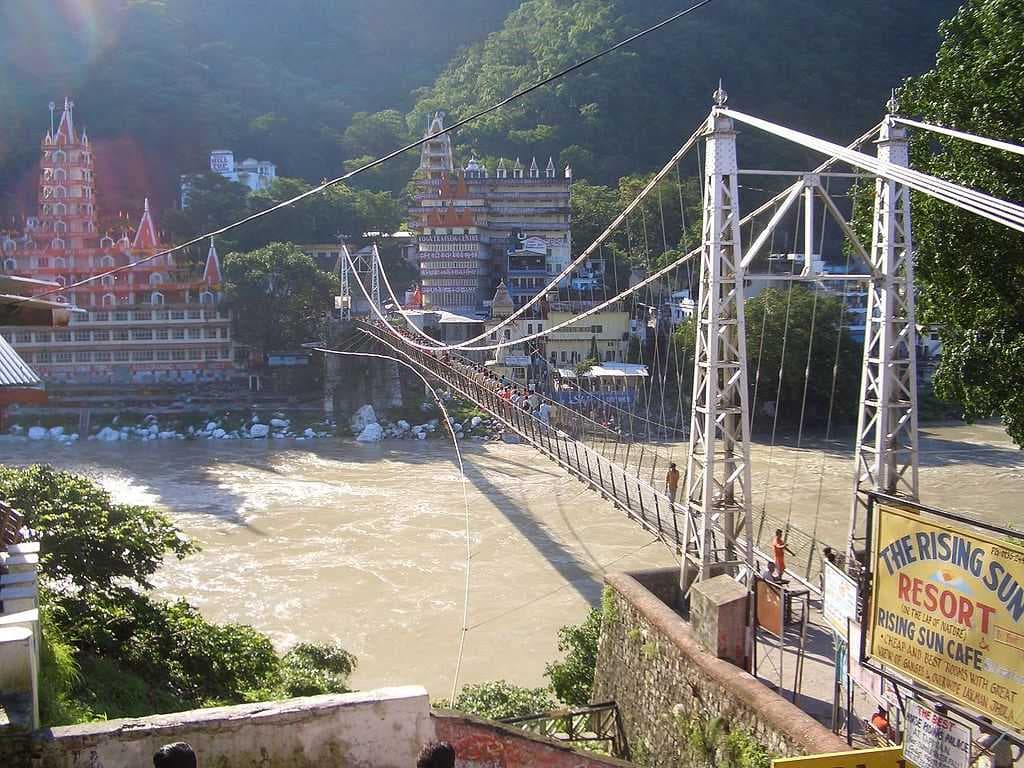 Lakshman Jhula footbridge, pictured from the village of Tapovan