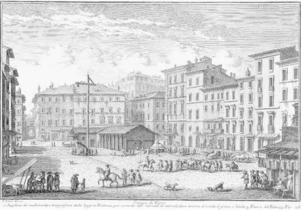 Campo de' Fiori in the 1740s, etching by Giuseppe Vasi.