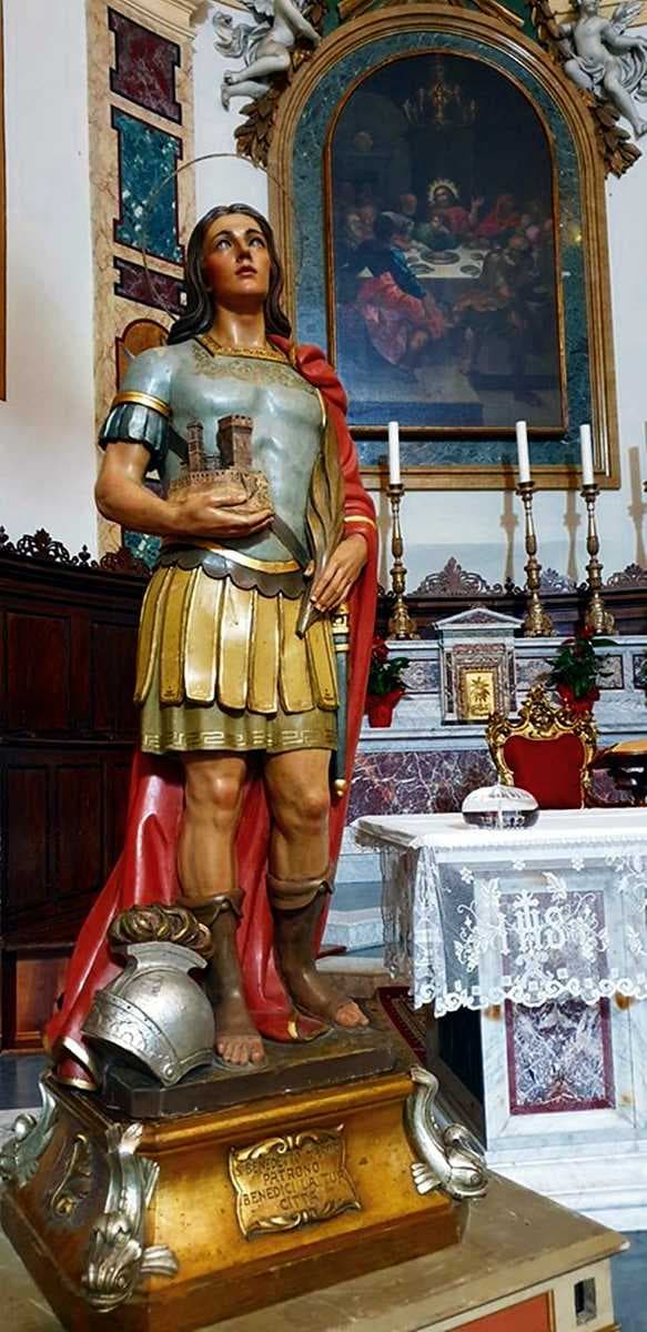 The statue of San Benedetto (4th century), the patron saint of the city