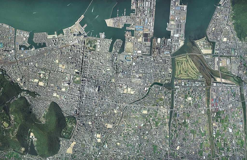 Aerial view of Takamatsu city center