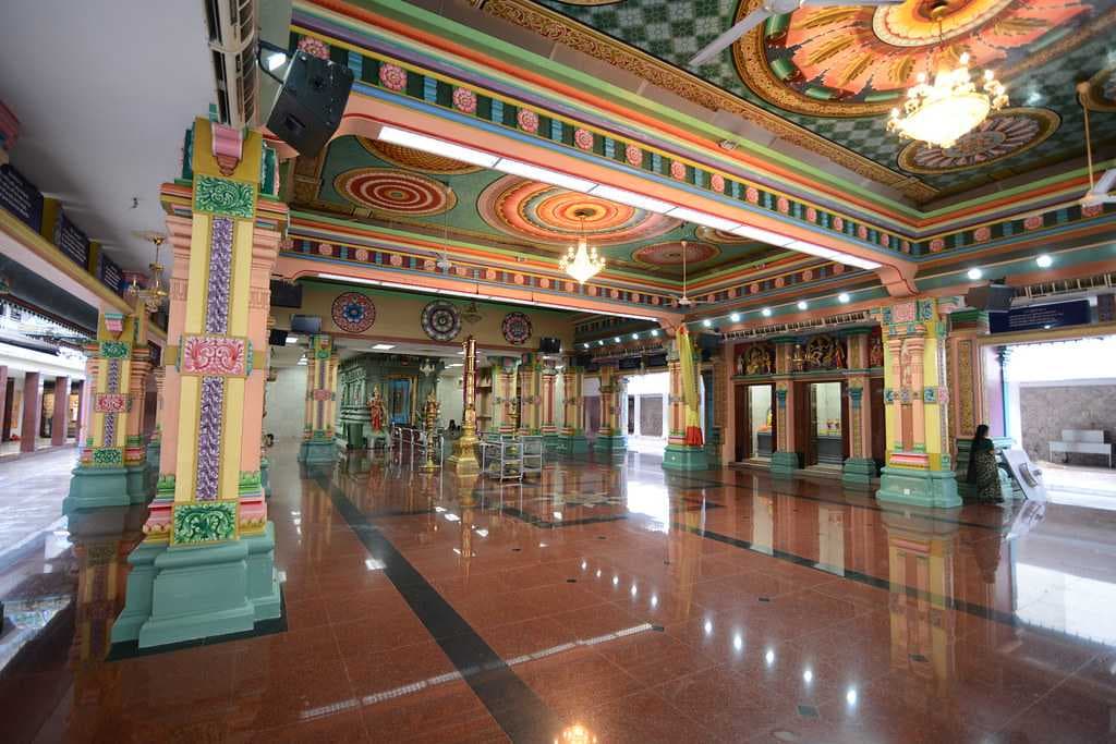 The huge prayer hall of Sri Mahamariamman Temple