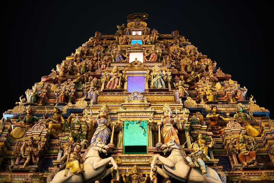 Night View of Sacred Temple Gopuram, Kuala Lumpur