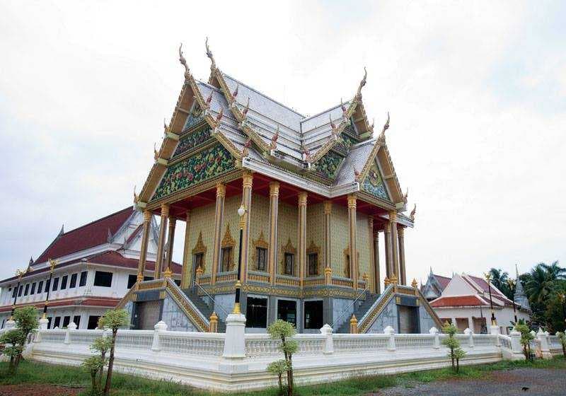 The outside view of the sacred Buddhist temple, Wat Phai Lom, situated in Chanthaburi, Thailand