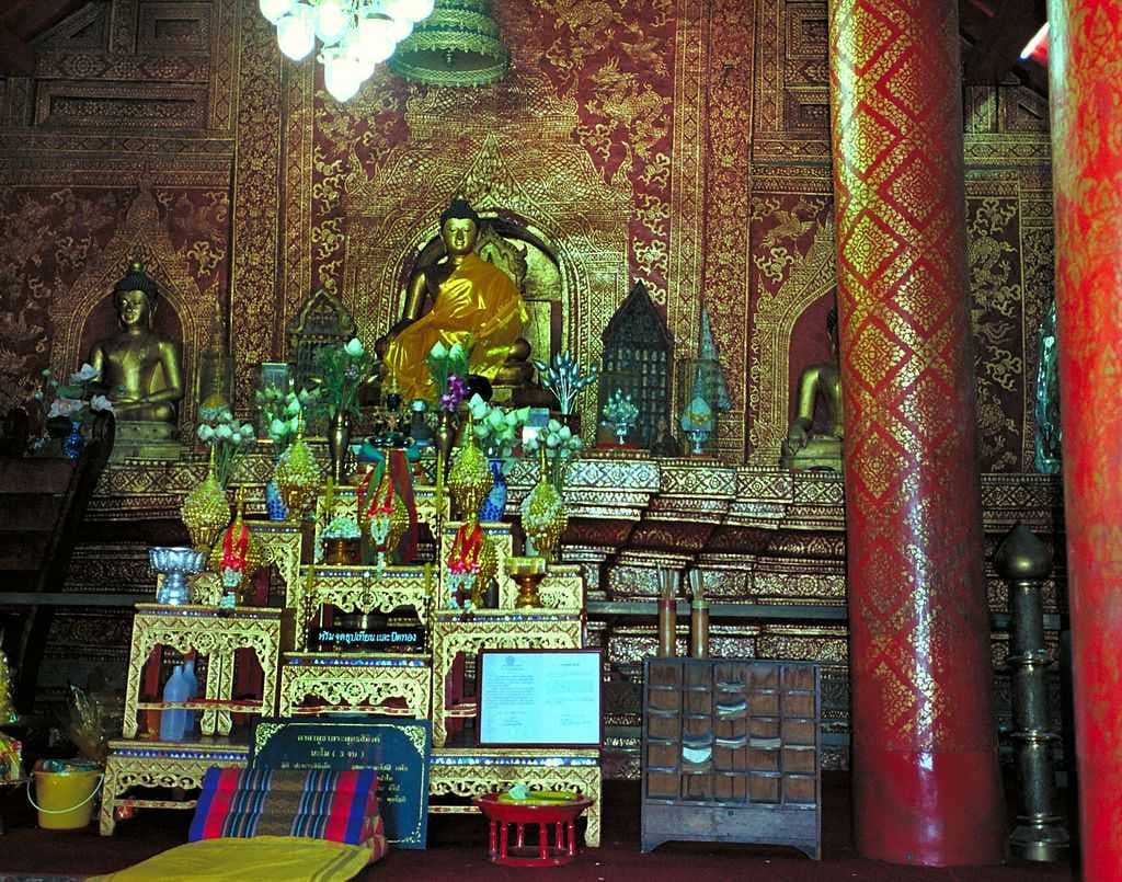 The Phra Buddha Sihing statue inside Wihan Lai Kham