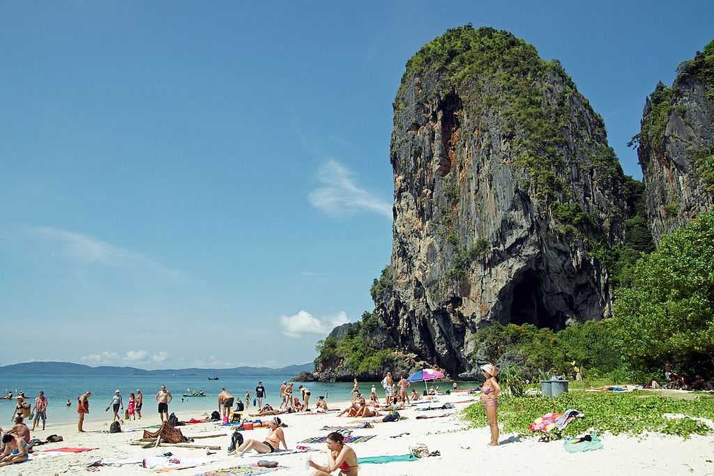 Phra Nang Beach covered with tourists.