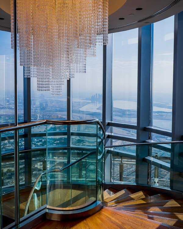 The stairway inside At The Top Burj Khalifa