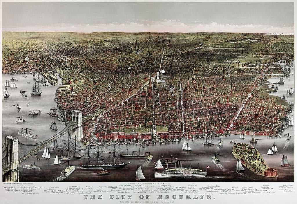 Currier and Ives print of Brooklyn, 1886