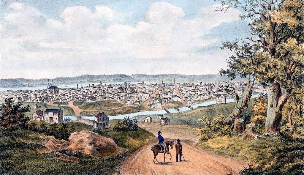 Cincinnati in 1841 with the Miami and Erie Canal in the foreground