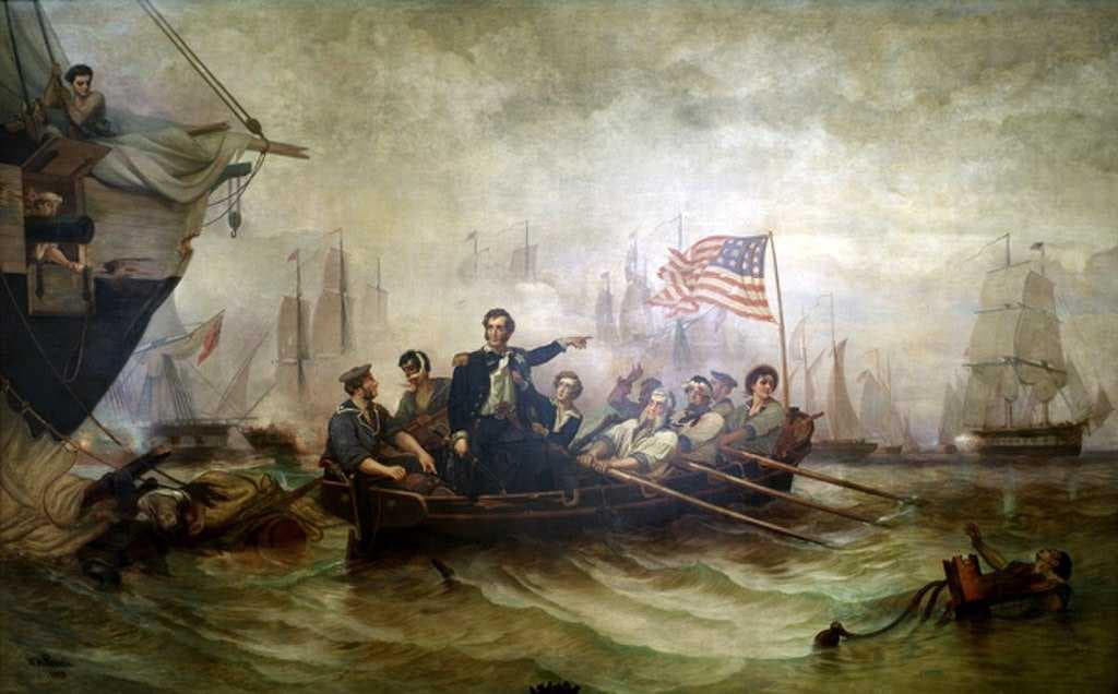 Battle of Lake Erie (1865) by William H. Powell depicts US Navy commander Oliver Hazard Perry