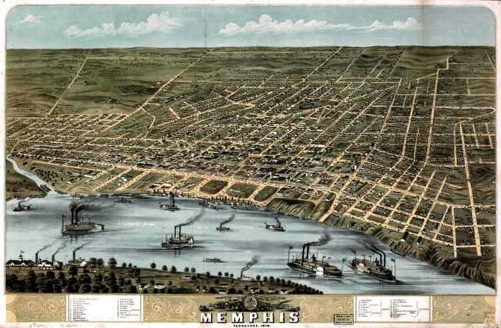 Historic aerial view of Memphis, 1870