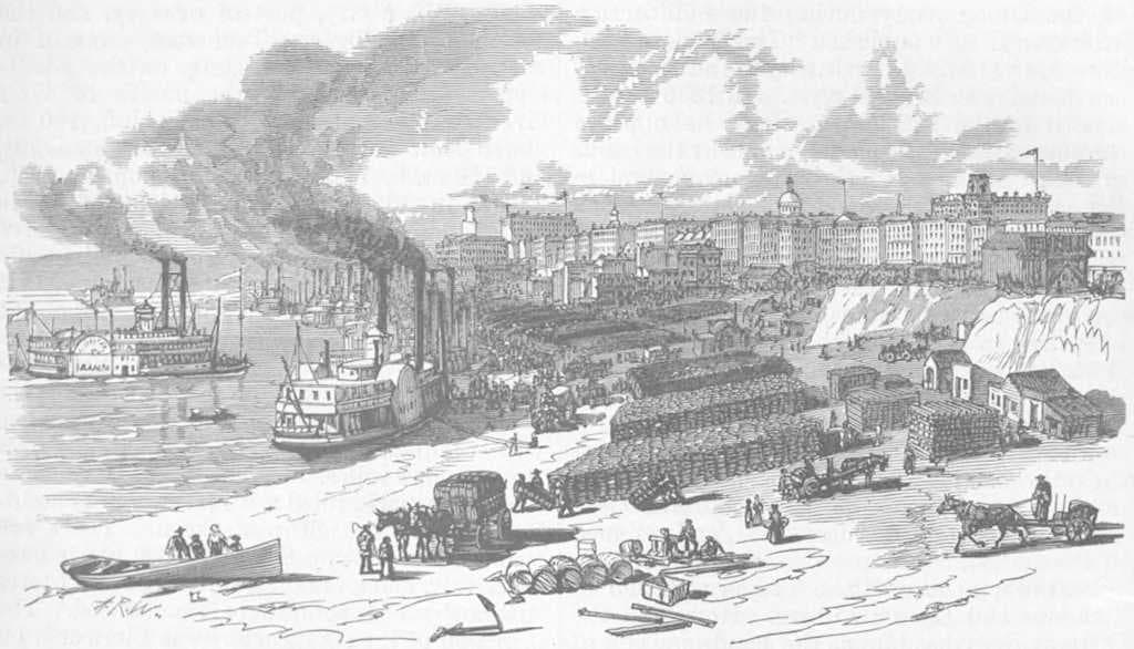 Woodcut representing the waterfront of Memphis, c. 1879