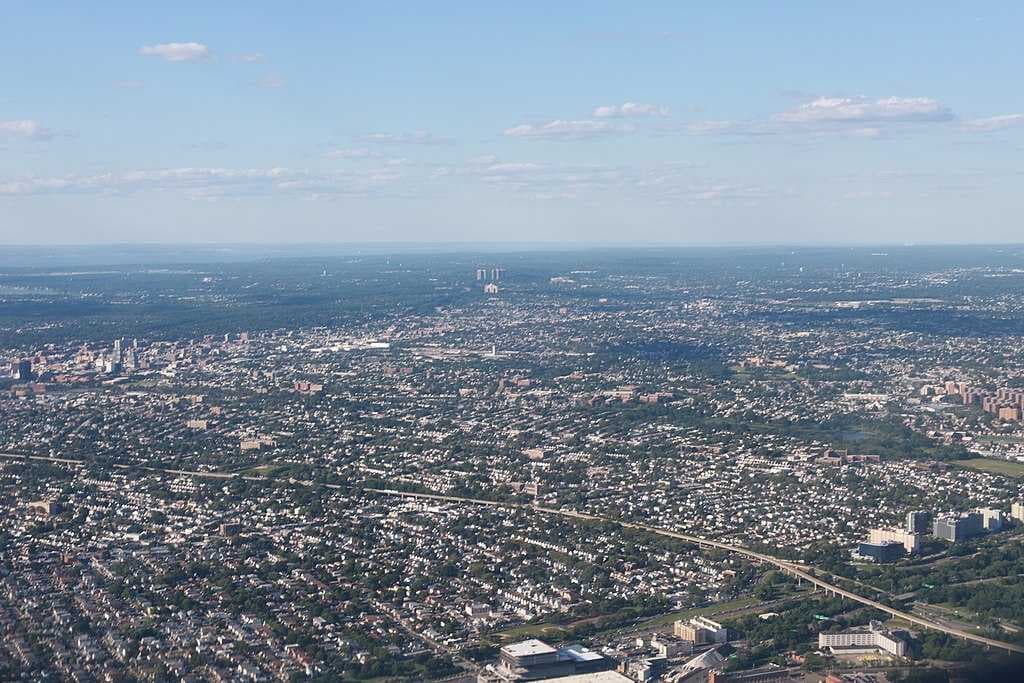 Aerial view of Queens looking north from John F. Kennedy International Airport