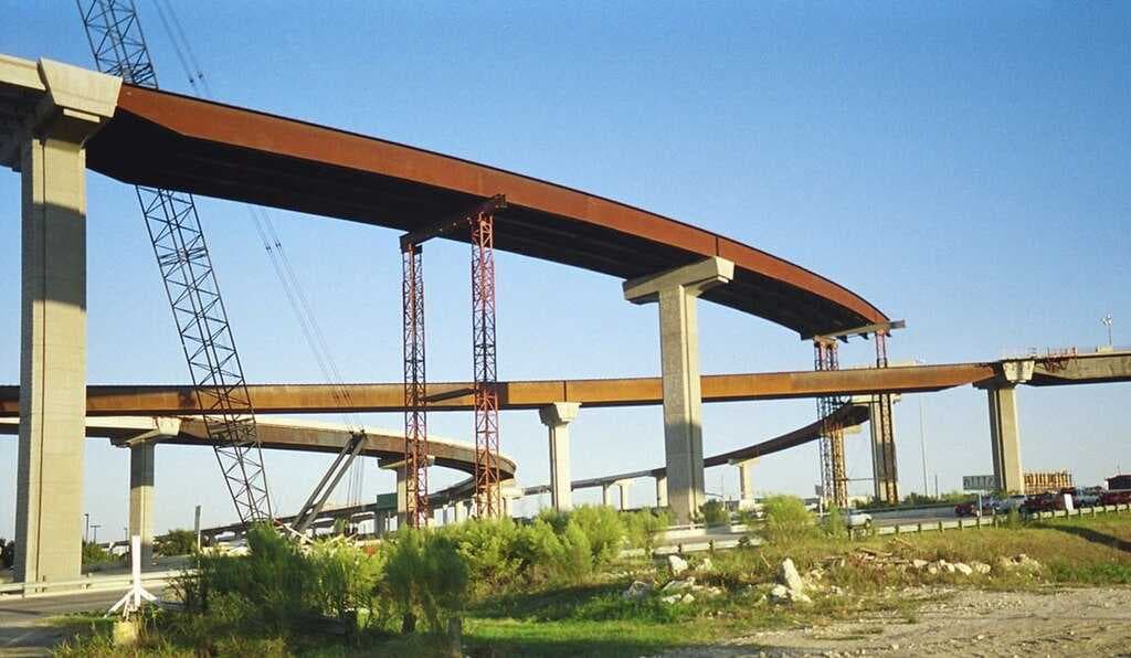 The interchange of Interstate 35 and State Highway 45 under construction in 2004