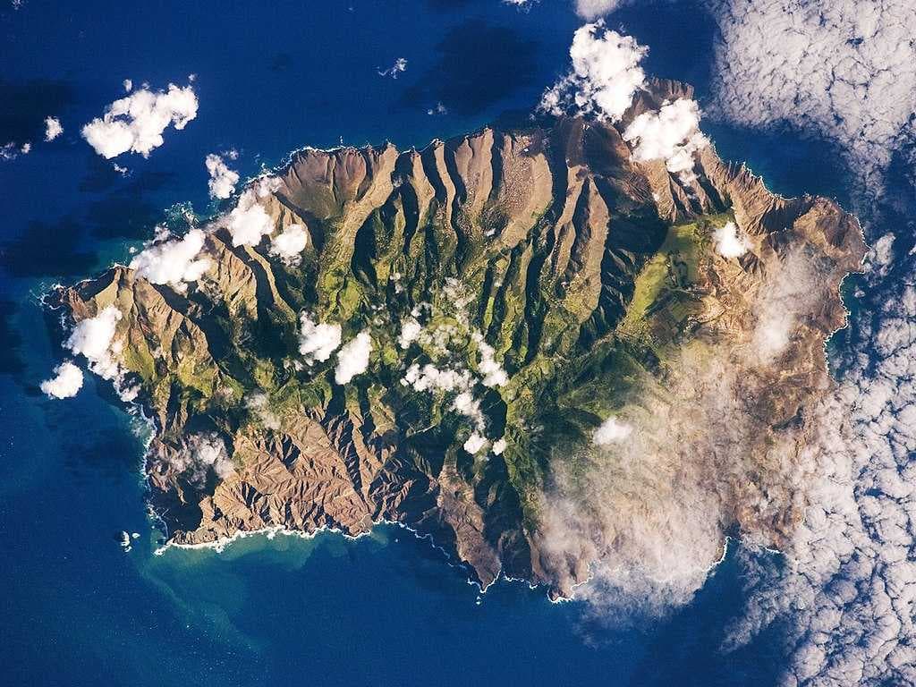 Saint Helena seen from space (photo is oriented with north-west towards the top)