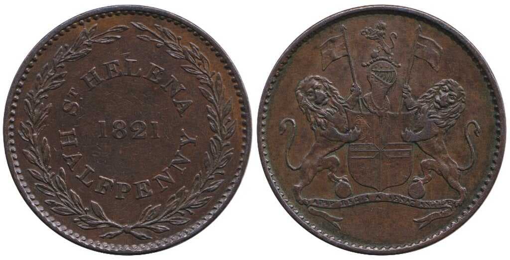 East India Company copper halfpenny minted for St. Helena in 1821