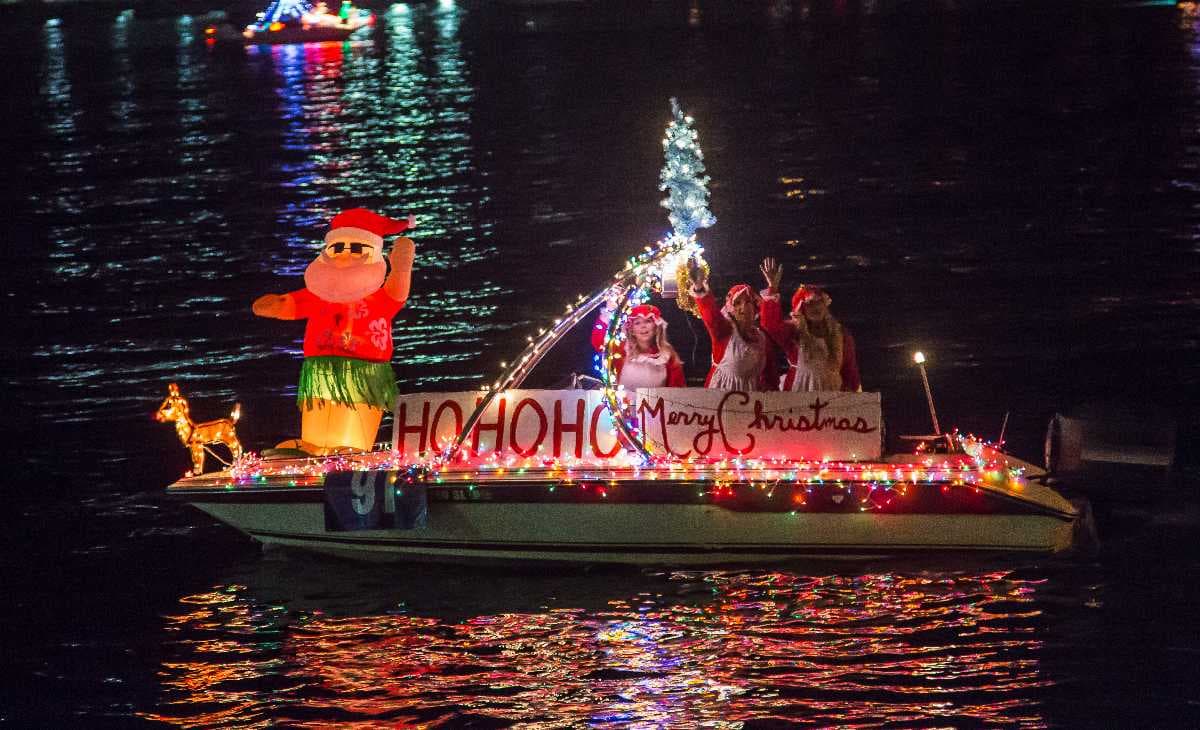 An illuminated boat at the Parade of Lights