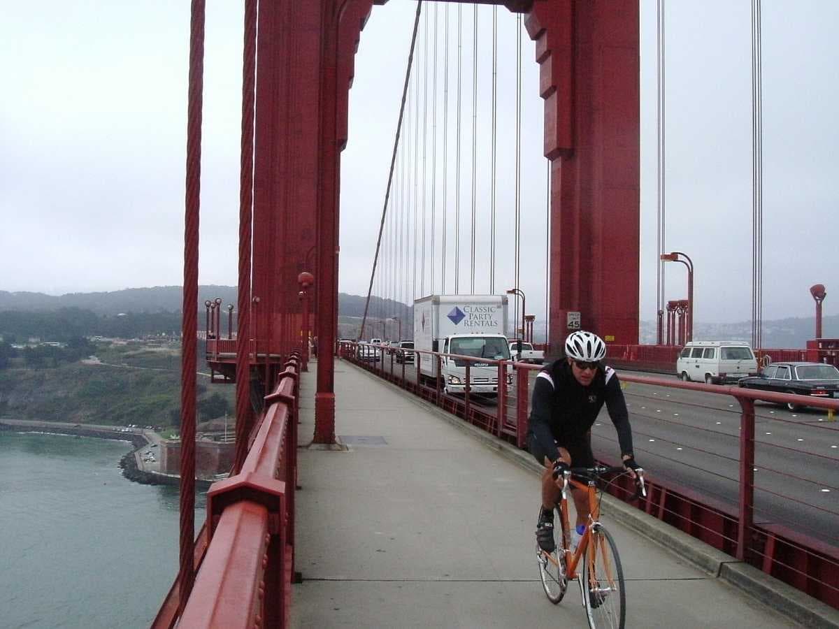 Cycling across the Golden Gate Bridge (Source)