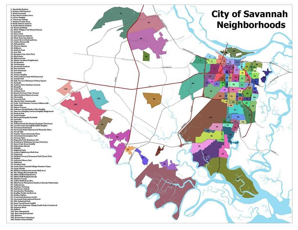 Map of Savannah neighborhoods