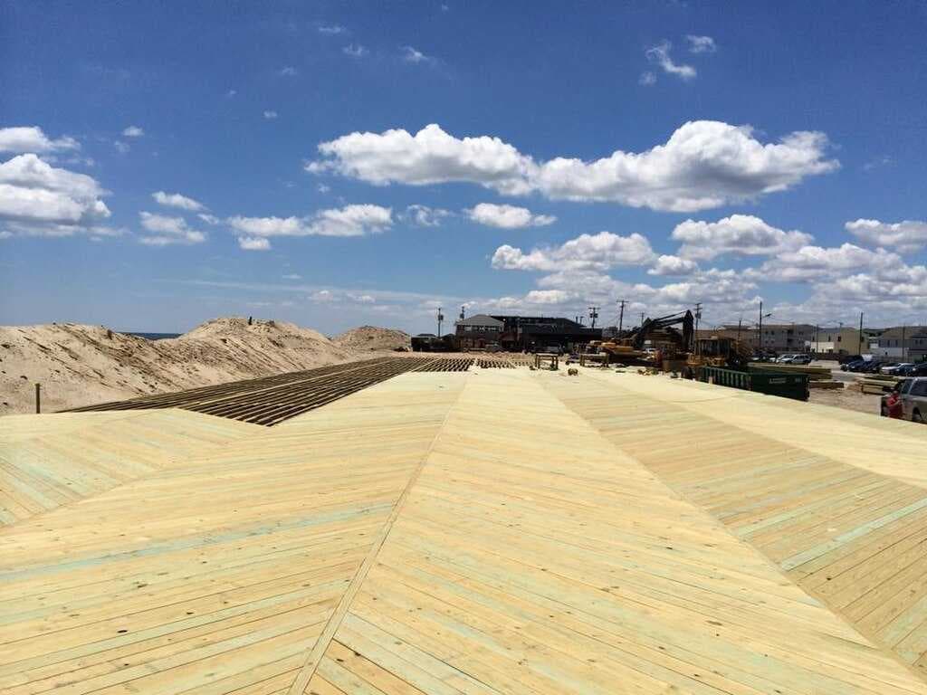 Funtown Pier boardwalk under construction following the fire and Hurricane Sandy, 2014.