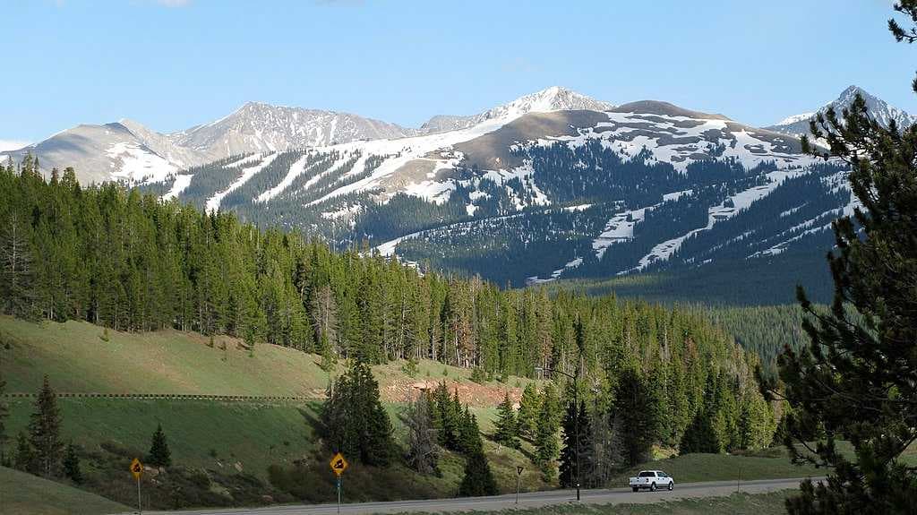 Vail Pass is one of Colorado's mountain passes located in the Rocky Mountains, and carries I-70 between Copper Mountain (pictured) and Vail.